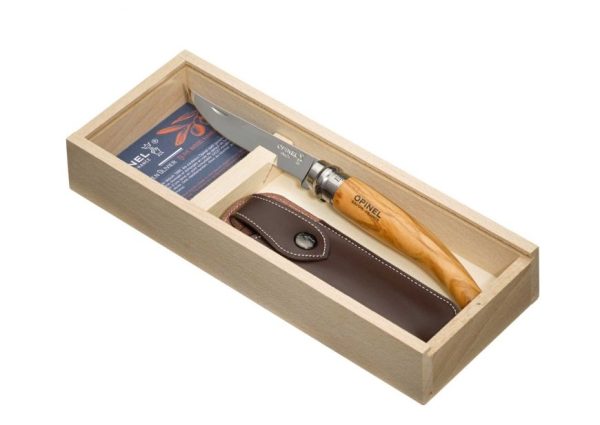 Opinel Slim Knife No10 Olive+Sheath in Gift Box
