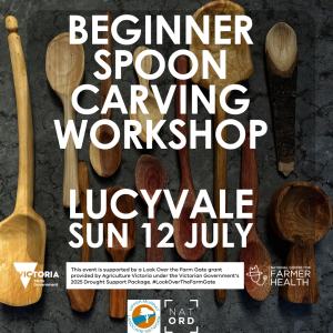 Beginner Spoon carving workshop Sunday 12 July 2026 Lucyvale, VIC. Look Over the Farm Gate Event